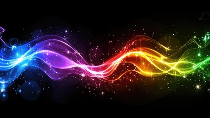Obraz premium Colorful Abstract Waves with Stars and Sparkles on Black Background