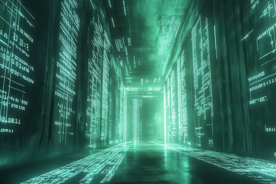 digital security interface with glowing encryption symbols binary code streams and secure login portal in futuristic cyber environment