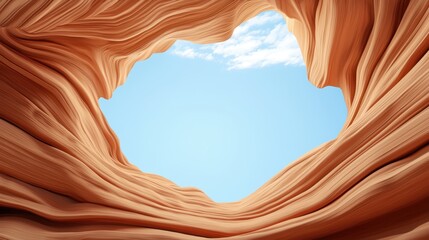 Canyon National Park Landscape desert concept. A stunning view of a natural rock formation, framed by swirling orange and cream textures, revealing a bright blue sky above.