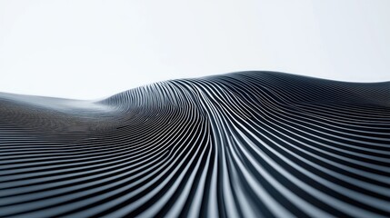 Smooth Black Waves with Lines Flowing Over White Background