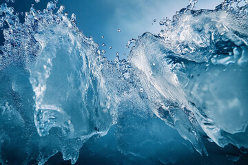 Majestic icebergs rise from a vast frozen landscape under a serene sky