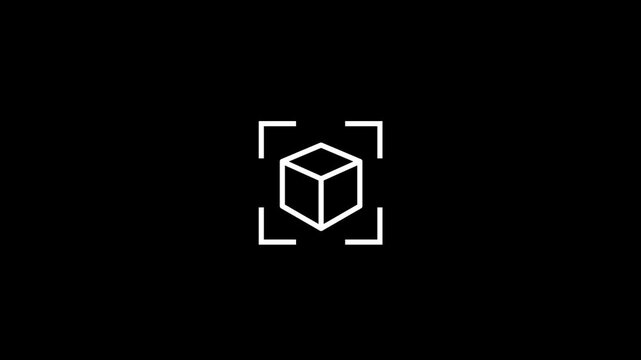 3d box object animated outline icon on white background. augmented reality 4k video animation for web,