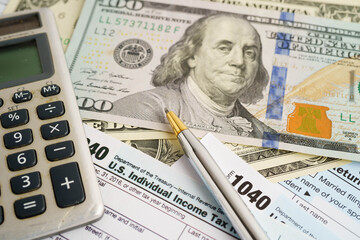 Fototapeta premium Tax form 1040 U.S. Individual Income Tax Return, business finance concept.