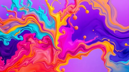 Mesmerizing fusion of fluid  swirling ink splashes multi vibrant colors.