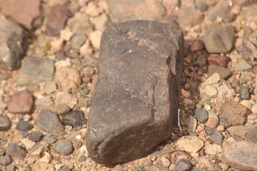 Fototapeta premium A close-up view of a black stone on the ground