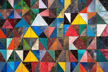 Fototapeta premium Colorful mosaic pattern featuring diverse geometric shapes in a vibrant design
