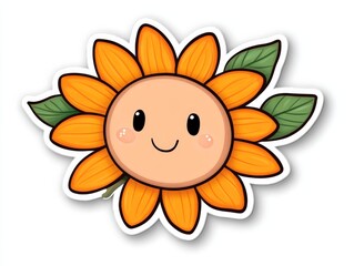 Cute sunflowers with smiling faces and green leaves in playful hand drawn cartoon style creating cheerful positive energy in a bright nature inspired digital illustration