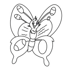 Cute cartoon hand drawn vector butterfly coloring page.