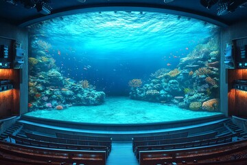 Fototapeta premium Dramatic theater stage with giant ocean waves crashing in a surreal artistic display