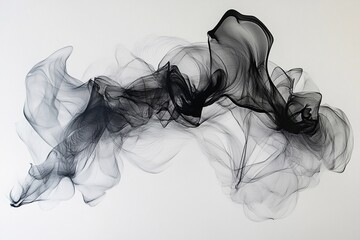 Fototapeta premium Elegant black smoke swirls create dynamic abstract patterns on a white background