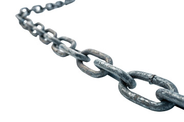 Obraz premium Fractured Steel Chain - Weak Link and Failure Concept on White Background