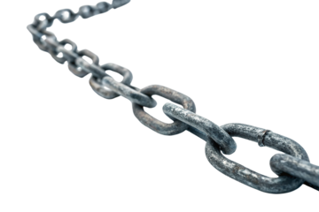 Fractured Steel Chain - Weak Link and Failure Concept on White Background