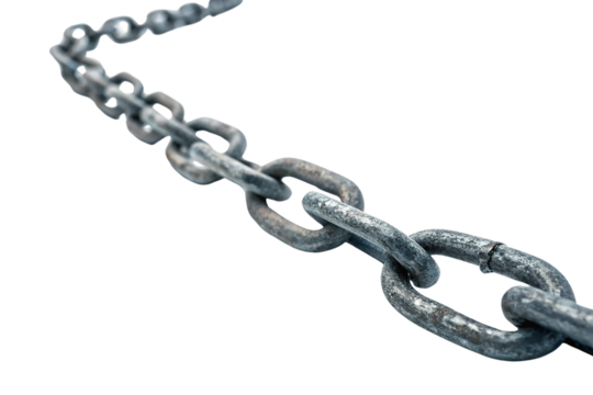 Fractured Steel Chain - Weak Link and Failure Concept on White Background