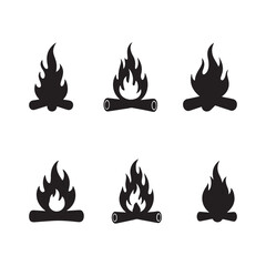 fire flames burning icons set black silhouette vector flat design illustrations 