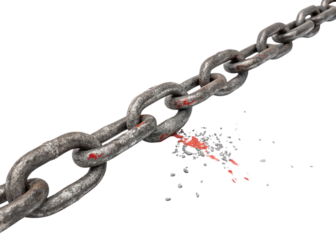 Fractured Steel Chain - Weak Link and Failure Concept on White Background