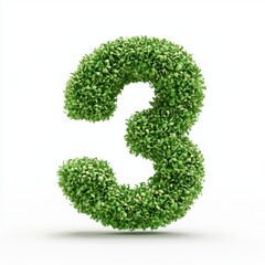 Of the number 3 made of floating green algae strands arranged in a fluid natural pattern, isolated on a clean white background