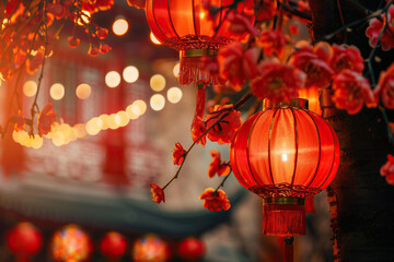 Beautiful holiday composition for happy celebrate chinese festival of lanterns, abstract vivid composition consists of fictional unreal fantastic vision on background