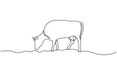 Continuous one line drawing dairy cow. Cattle. Dairy industry, Cow in continuous one line drawing. Single line art draw of cow or bull. Editable vector.