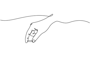 Hand holds coin continuous one line drawing art savings and investment money concept, One continuous line drawing of a hand holding a coin financial business single line vector illustration.