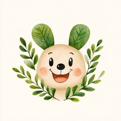 Smiling anthropomorphic plant character with green leaves and round face in cheerful digital illustration symbolizing environmental friendliness sustainable lifestyle and nature inspired happiness