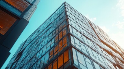 Modern glass skyscraper, city view, sunny day, urban development, architectural design