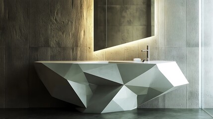 Abstract geometric bathroom sink unique angular design monochromatic palette