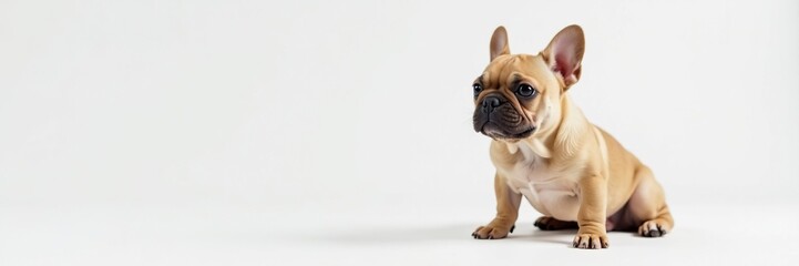 Fototapeta premium Brown French Bulldog on a minimalist white background, blank, clean