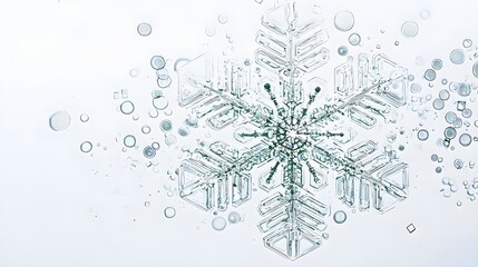 Macro Snowflake Crystal Close-up: Winter Season and Festive Background