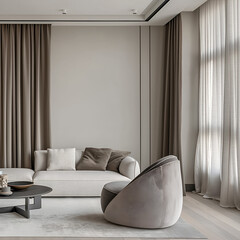 Aesthetic beautiful elegant minimalist modern interior design. Clear mock up empty wall for decoration in the apartment. Copy space in the room.