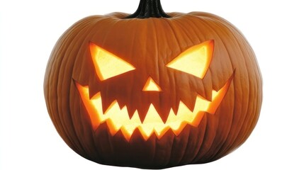 Naklejka premium Carved Halloween pumpkin, illuminated face