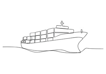 Continuous One Line Cargo Ship | Minimalist Maritime Transport Vector Illustration