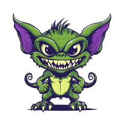 Cute Evil Monster Cartoon Character Design  Green Goblin  Fantasy Creature Illustration