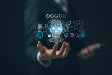 chat with AI. Artificial intelligence. The concept of accessing imagination by feeding commands to Ai to create what is in our mind with futuristic technology through the Internet..