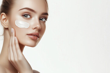 Fototapeta premium A beautiful woman with healthy skin enjoying skincare in a close-up shot