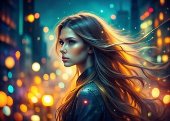 Dreamy 1968 Night Portrait: Long-Haired Woman in Atmospheric Lighting