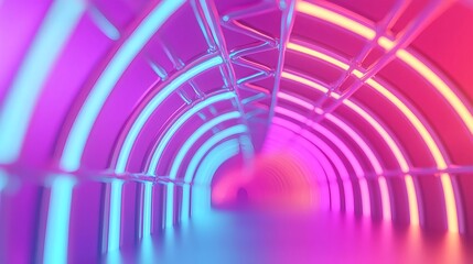 Neon Light Tunnel Abstract Background - Futuristic Design and Technology Concept