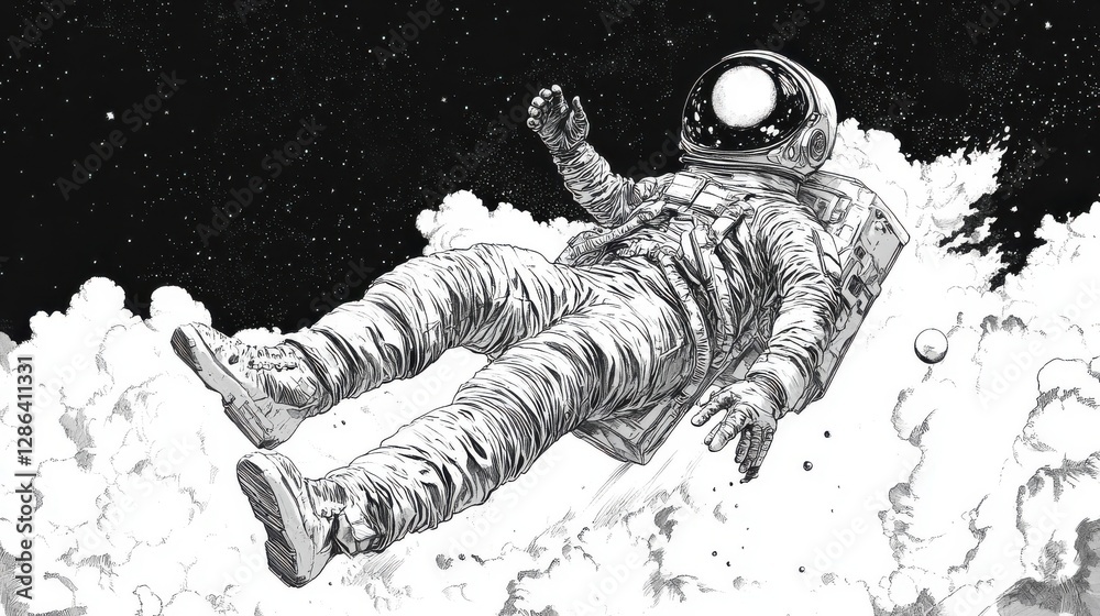 Canvas Prints astronaut floating through space amidst clouds and stars