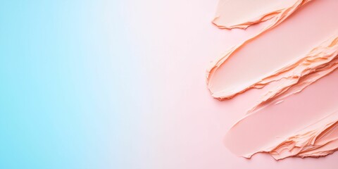 Blue and pink background with a pink brush stroke.