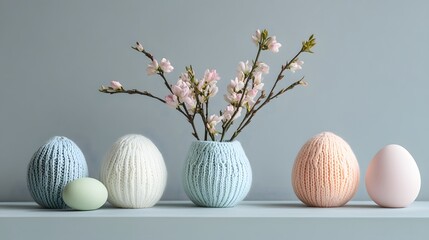 A row of vases with flowers in them, including a pink one