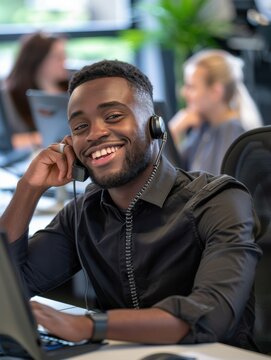 Man is smiling while talking on the phone