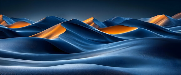 Night Desert Landscape With Glowing Orange Sand Dunes