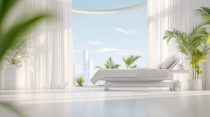 Fototapeta premium Modern hospital room with futuristic design and natural light
