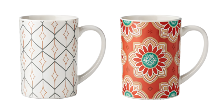 Elegant Ceramic Mug with Two Style Variations for Hot Beverages, PNG Transparent