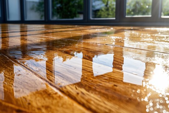 Nontoxic coatings application on wooden surface indoor setting macro photography bright light glossy finish details