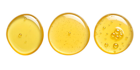 Three Circular Yellow Oily Liquid Droplets in Different Styles for Art, PNG Transparent