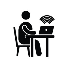 Fototapeta premium Remote Work Vector Silhouette Illustration, Remote Office Silhouette Vector Graphic, Telecommuting Remote Work Vector Silhouette Pack