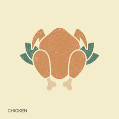 Roasted Chicken Flat Icon in retro style. Vector Illustration