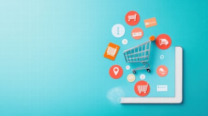 Fototapeta premium Shopping Cart and E-commerce Symbols in a Modern Design Layout