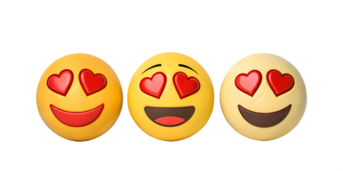 Three Different 3D Love Emoji Emoticons for Fun and Expressive Designs, PNG Transparent