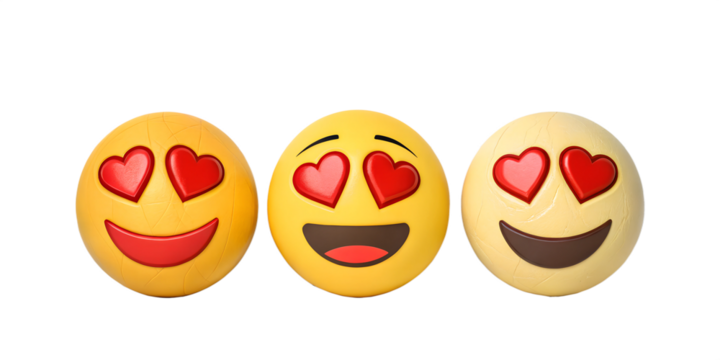 Three Different 3D Love Emoji Emoticons for Fun and Expressive Designs, PNG Transparent